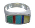 Southwestern Multicolor Inlay Genuine Sterling Silver Ring Size 8 QX75930